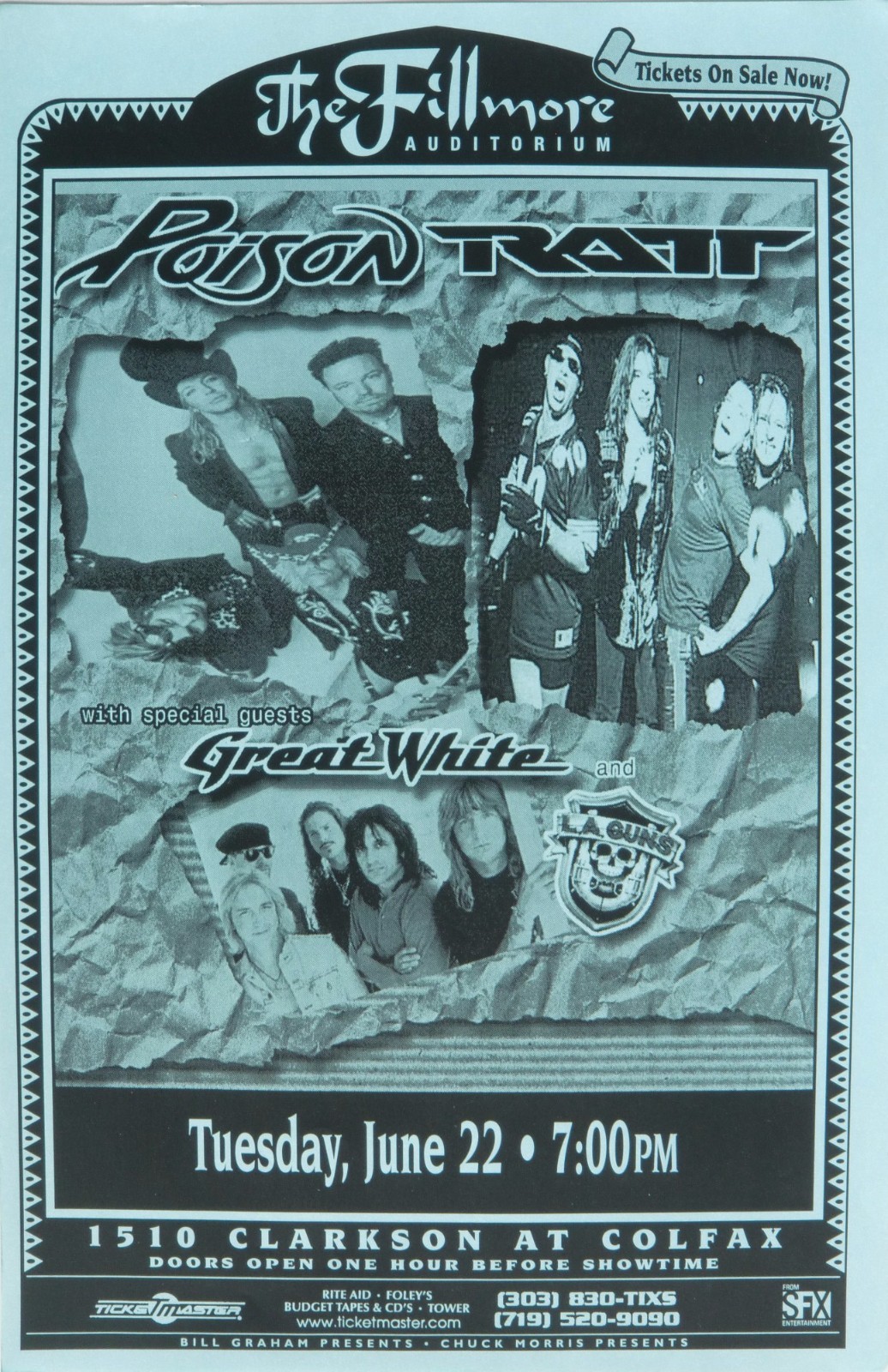 POISON / RATT / GREAT WHITE / L.A. GUNS 1999 DENVER CONCERT TOUR POSTER - Metal