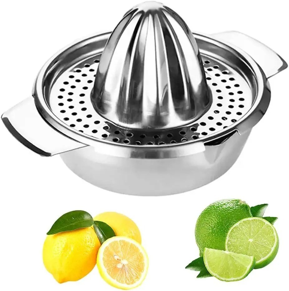 Stainless Steel Citrus Juicer Manual Lemon Squeezer w Bowl Strainer Orange Lime