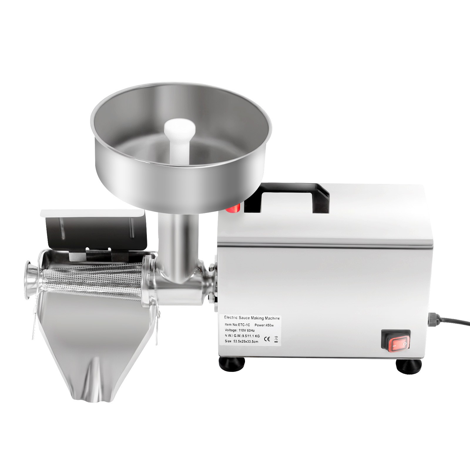 110V Electric Tomato Strainer, 450W Stainless Steel Tomato Press and Strainer