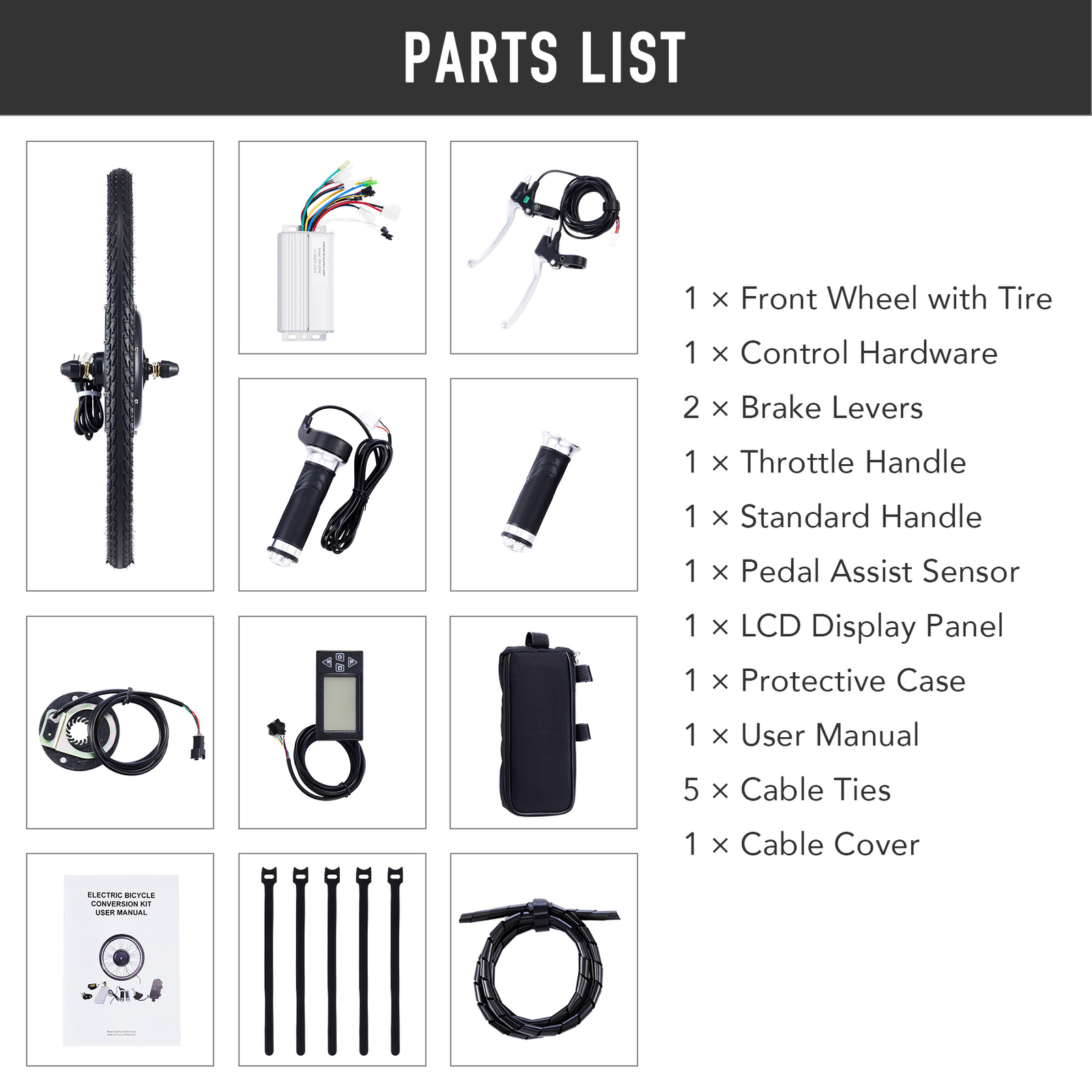 VIRIBUS 1000W 26" eBike Front Wheel Conversion Kit 48V Motor Electric Bike