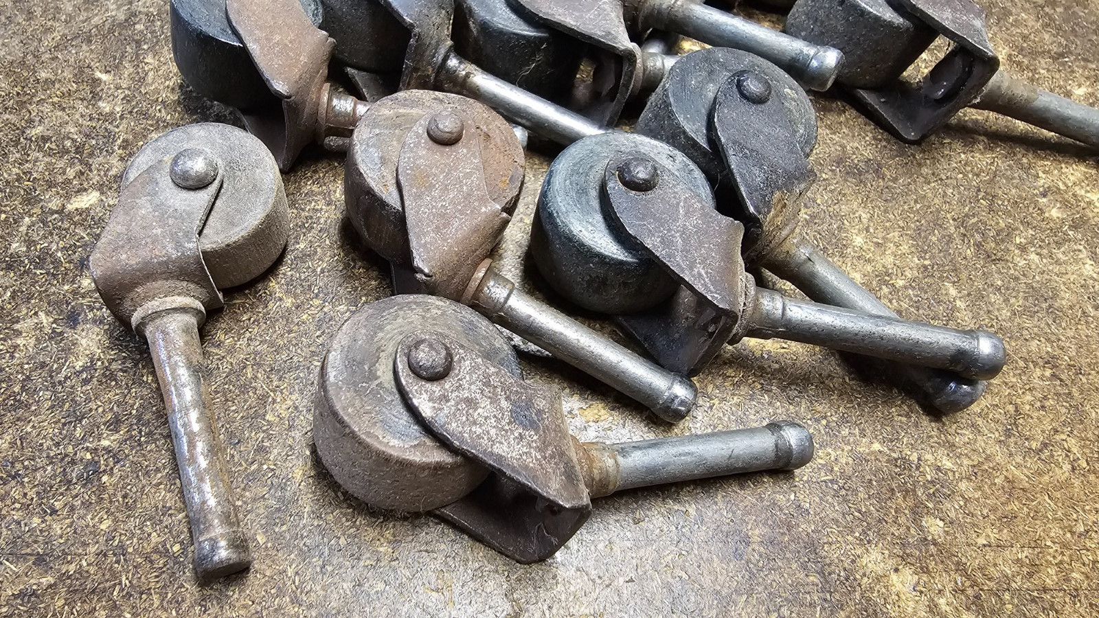 Large Lot of 12 Vintage Caster Wheels Wooden & Steel