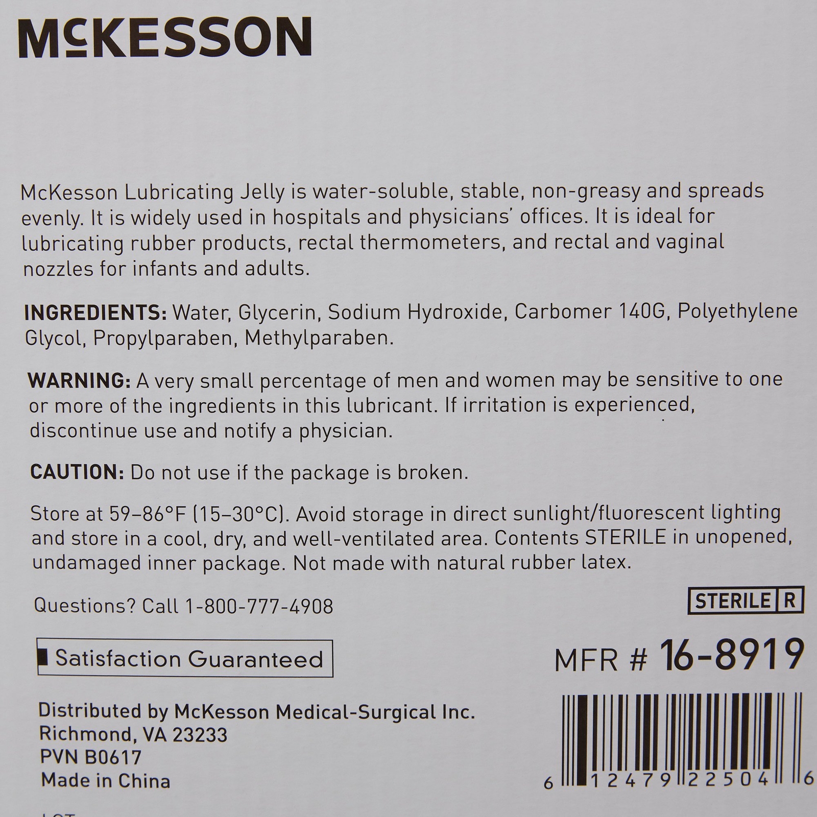 McKesson Lubricating Jelly Sterile 4 oz. Tube 12 per Box 16-8919