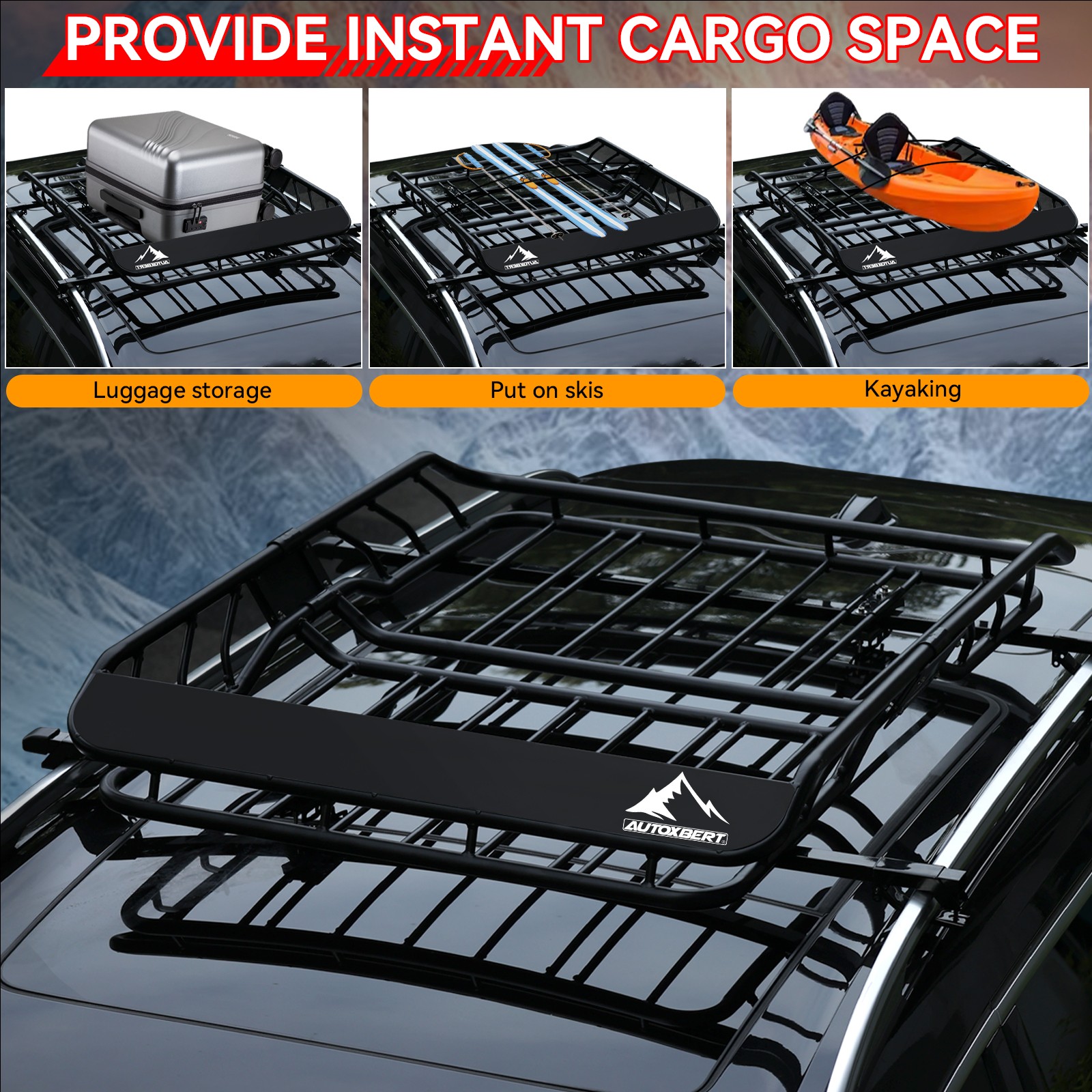 Aerodynamic 50" Roof Rack w/ Cross Bar Cargo Carrier Basket Car Roof Storage Box