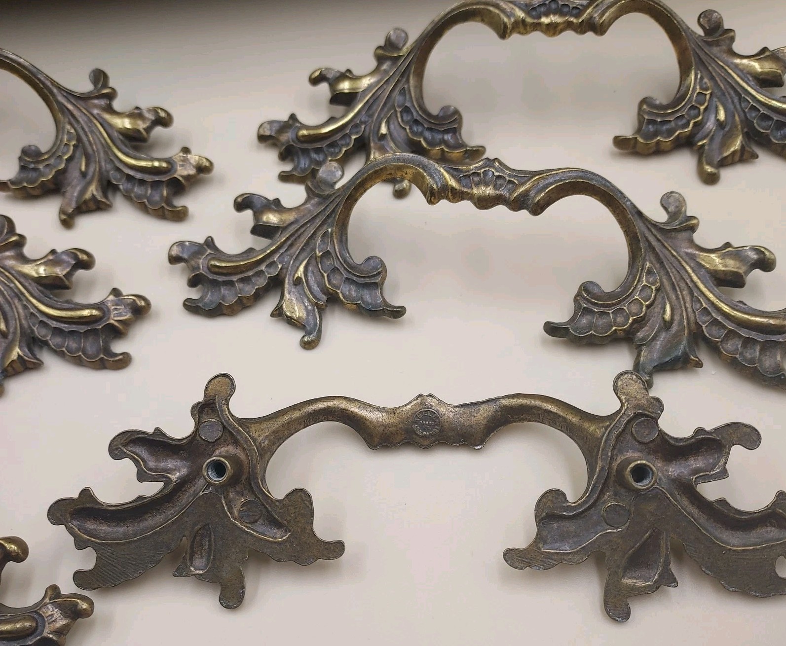 Set of 6 Vintage KEELER Brass French Provincial Drawer Pulls 3.5" Center Holes