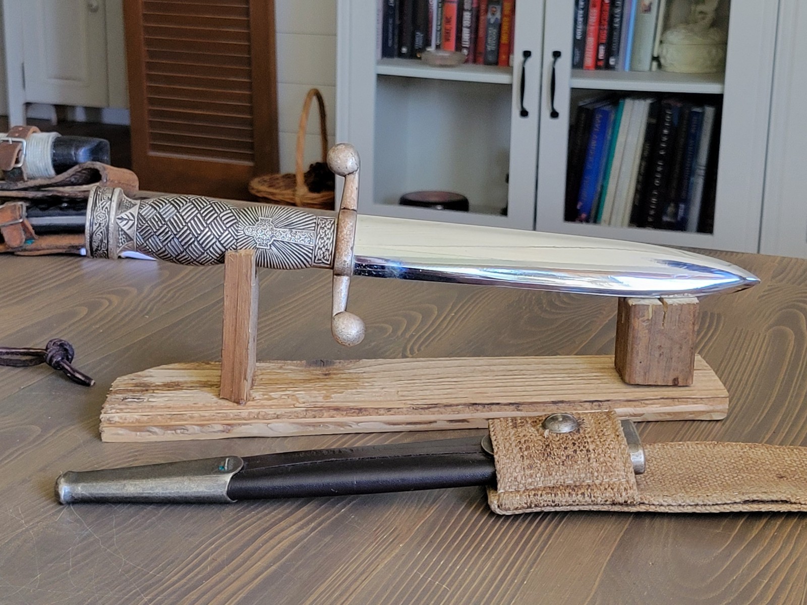 UNIQUE! Vintage Nickle Silver Dagger with Sheath & Frog! Spanish?