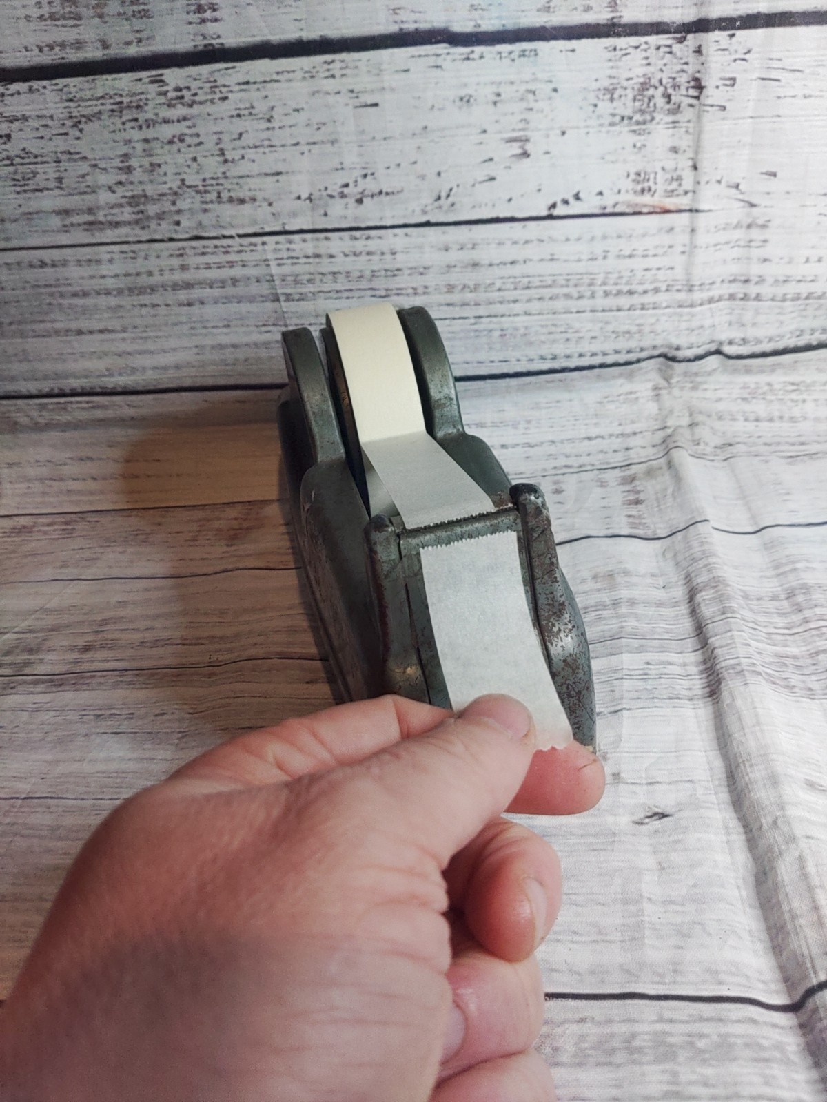 VINTAGE CAST IRON SCOTCH TAPE DISPENSER MODEL GREEN GRAY (Tape Not Included)