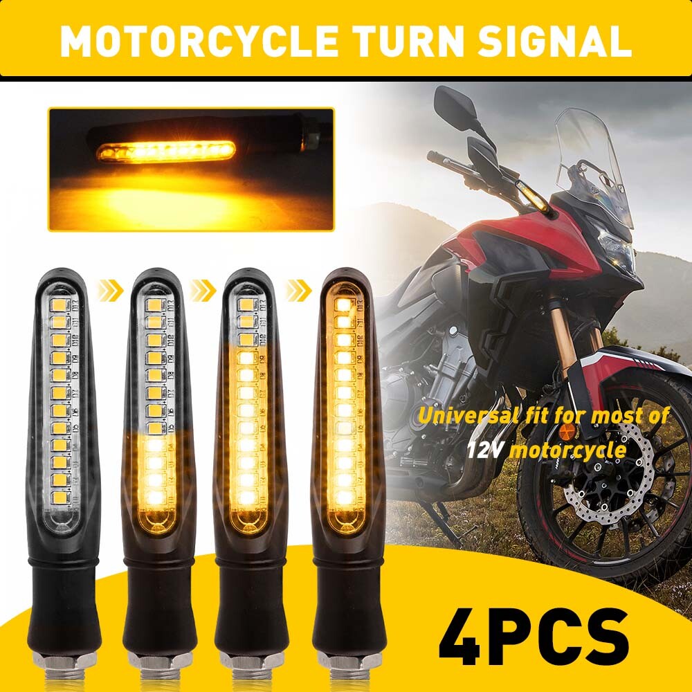 4X Motorcycle Sequential LED Turn Signal Blinker Light Indicator Amber Universal