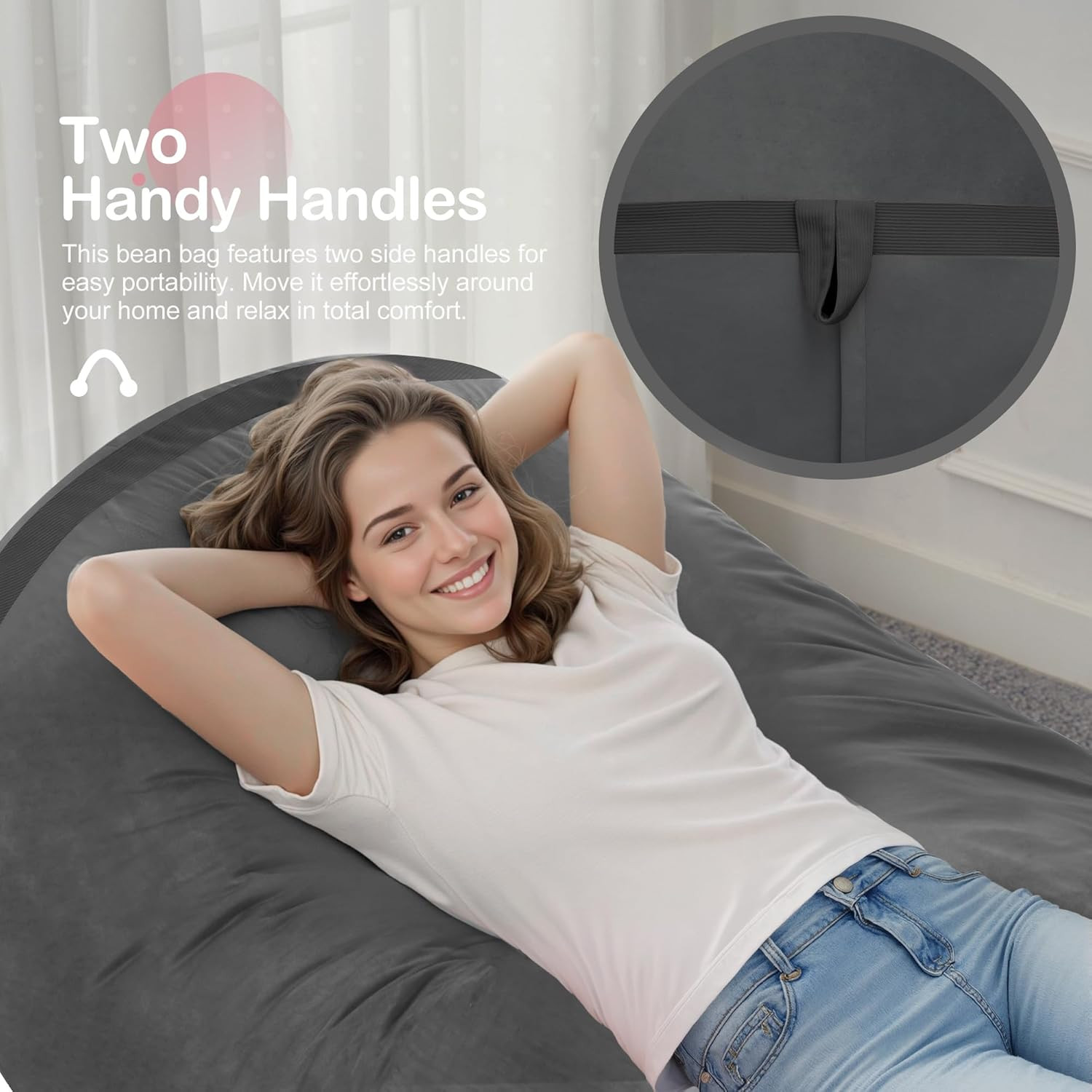 4Ft Bean Bag Chair Giant Bean Bag Chairs for Adults with Memory Foam Filled, ...