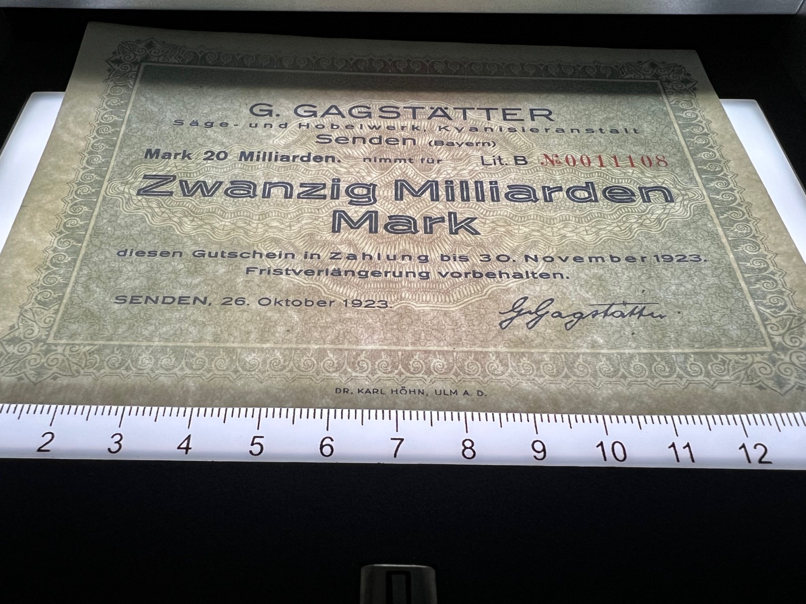 1923 Germany 20 Billion Mark Post WWI Pre WWII Banknote World Paper Money Kaiser