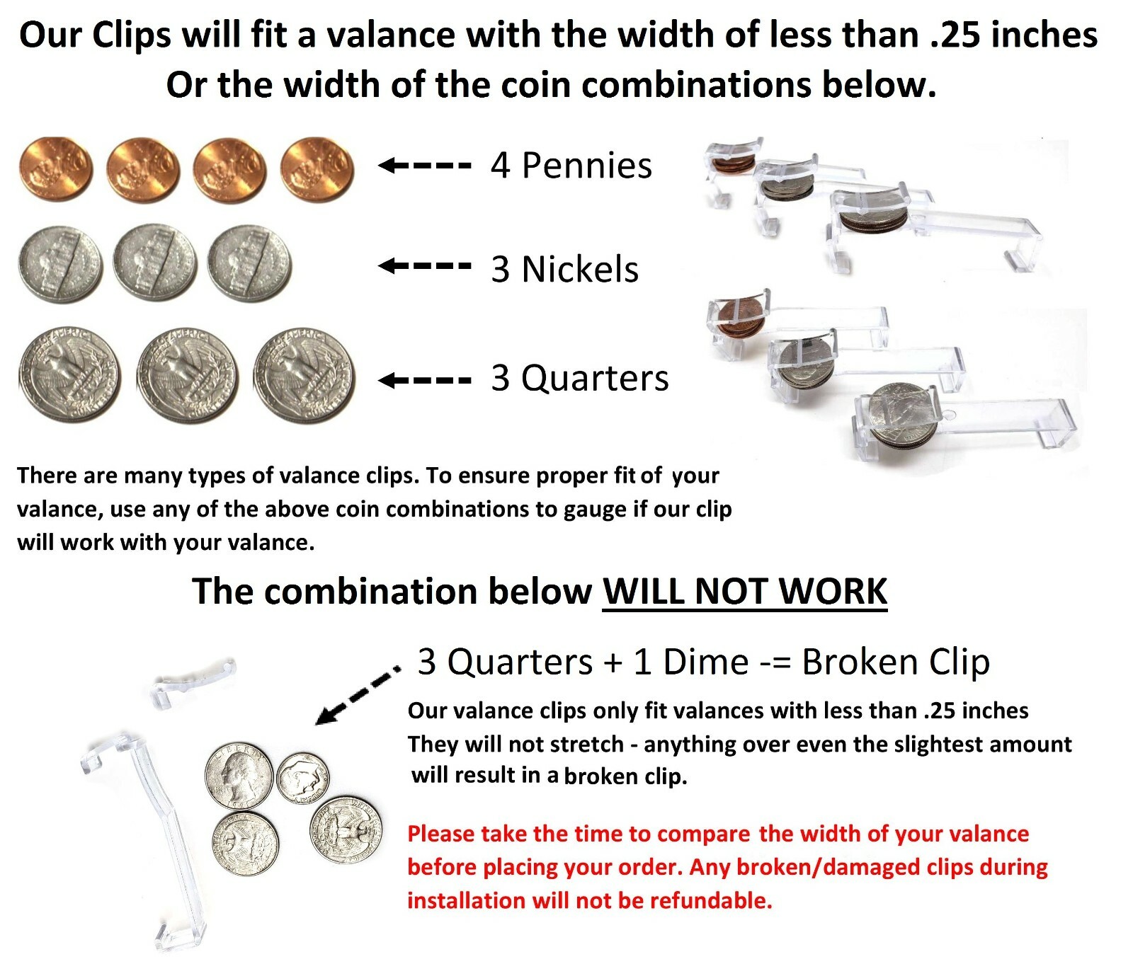 3 Inch Valance Clips For Horizontal Faux wood & Wood Blinds Parts - Pick a Pack