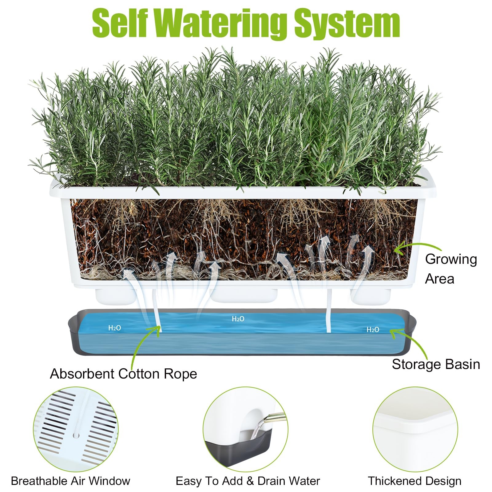 Window Box Planter 4 Packs, 17 Inches Rectangle Flower 17*5.1*6 inch, White