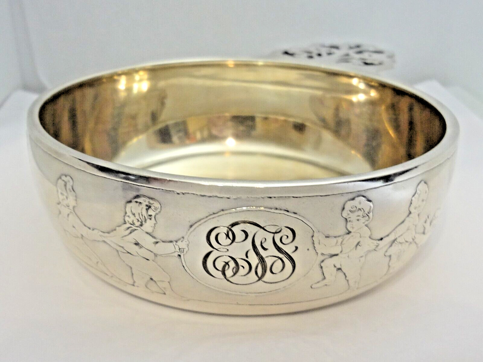 TIFFANY & Co John C Moore II Sterling Silver Porringer Children Playing 287.4 GR