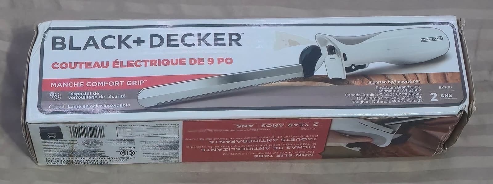 BLACK + DECKER White Comfort Grip 9” Stainless Steel Electric Knife EK500W NIB