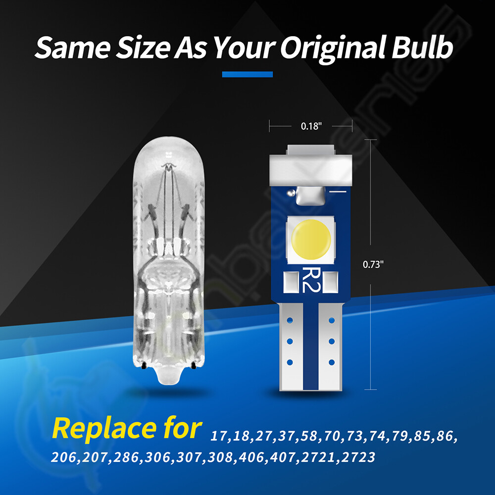 20PCS T5 73LED 3030SMD Instrument Cluster Dash Light Bulb Kit Twist Socket White