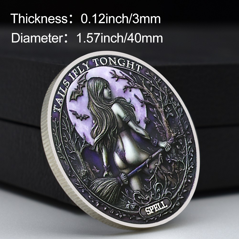 Tails I Fly Tonight Silver-Plated Coin | Witch & Moon Rider Spellbound Medal