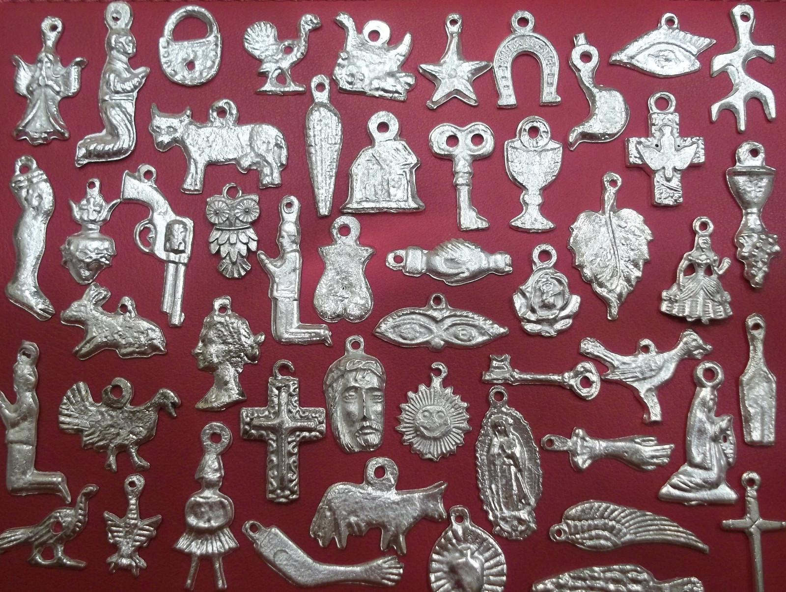 100 Milagros Charms Mexican Folk Art Shiny SILVER Exvoto Nicho Retablo #2
