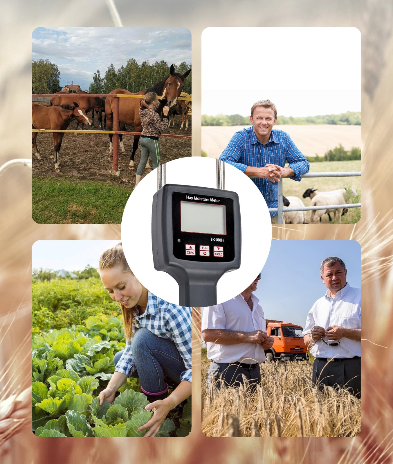 TK100H Portable Hay Meter, Hay Tester with Probe, Fast Measurements, for Cere...