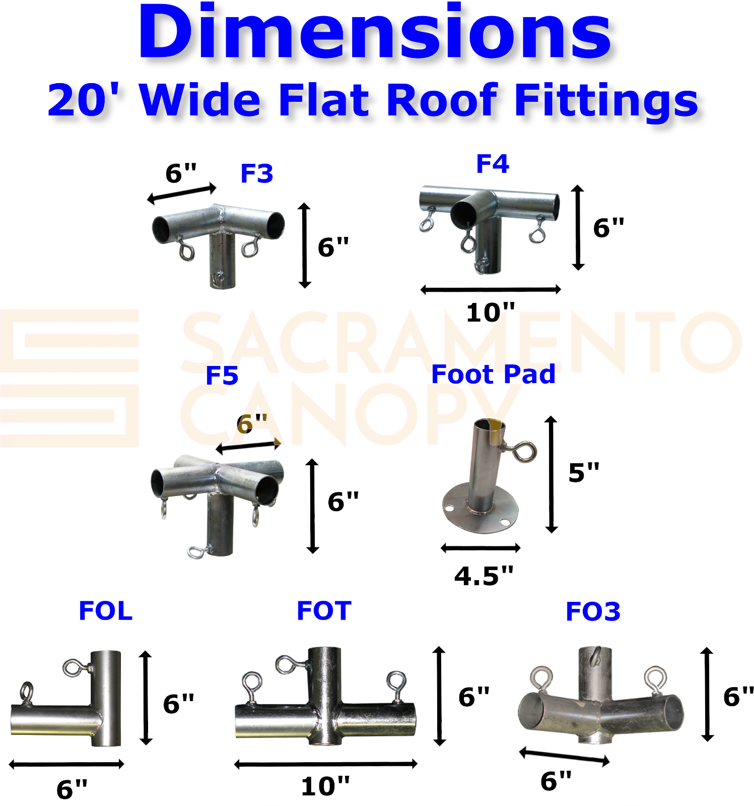 20' Wide Flat Roof Canopy Fittings Kits, DIY Metal 1" EMT Carport Frame Parts