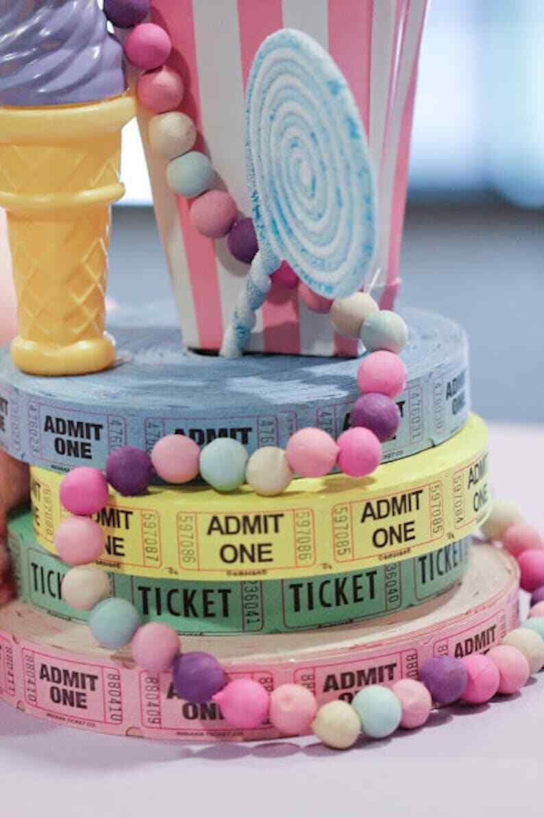 Raffle Tickets Roll Pink Yellow Pastel Admit One Ticket for Carnival Party
