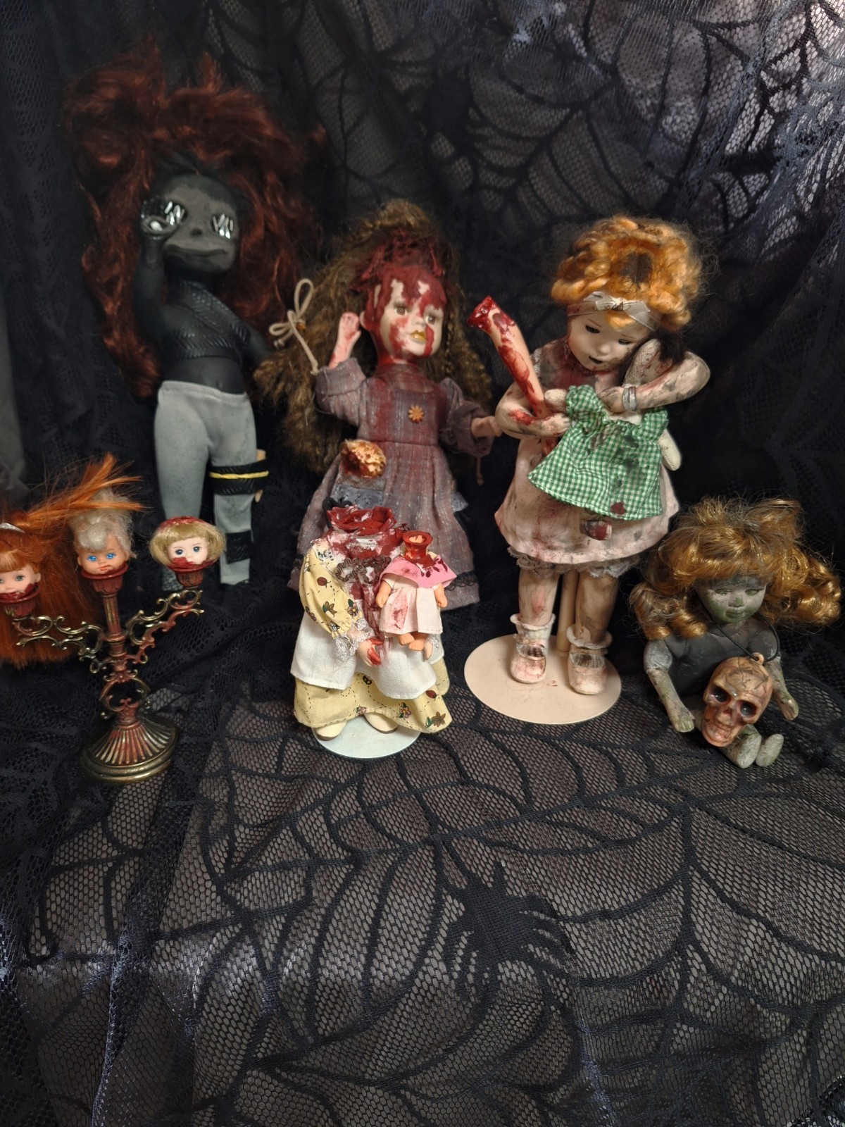 OOAK Creepy Dolls, Lot Of 6, Handmade, 23 In To 6 In, Halloween Props