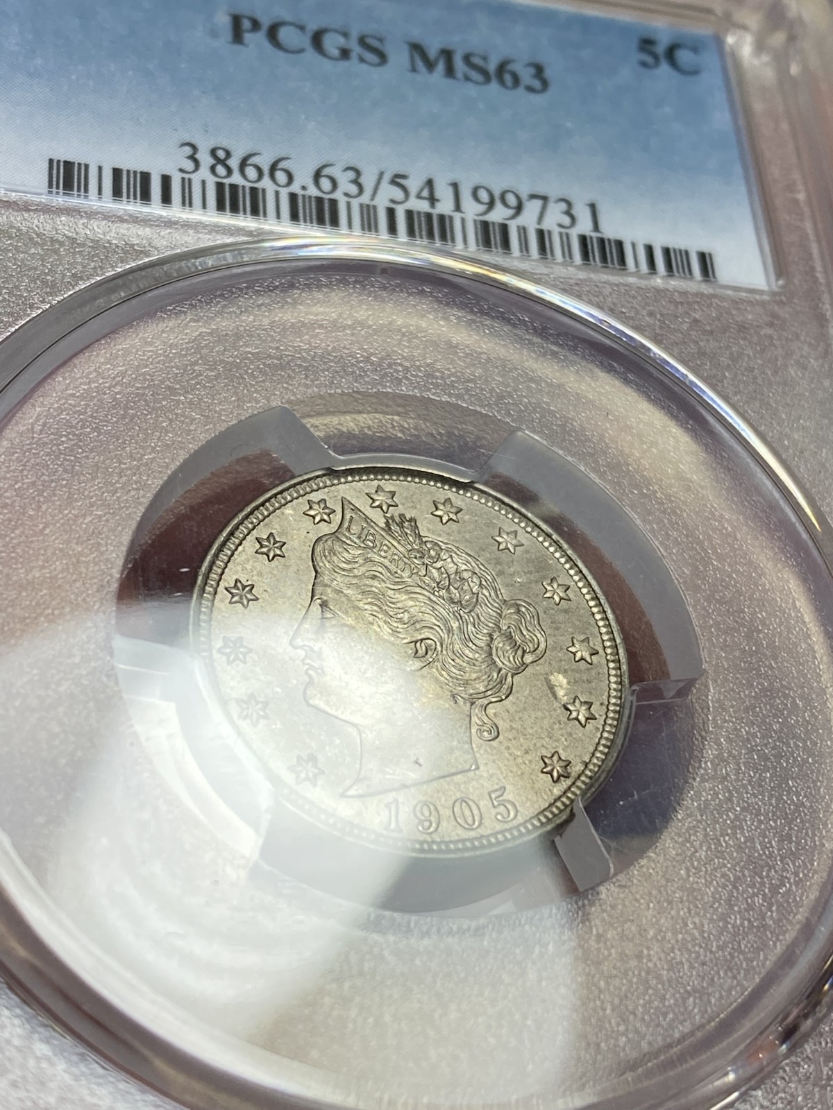 1905 PCGS MS63 Liberty V Nickel Obverse Strike Thru