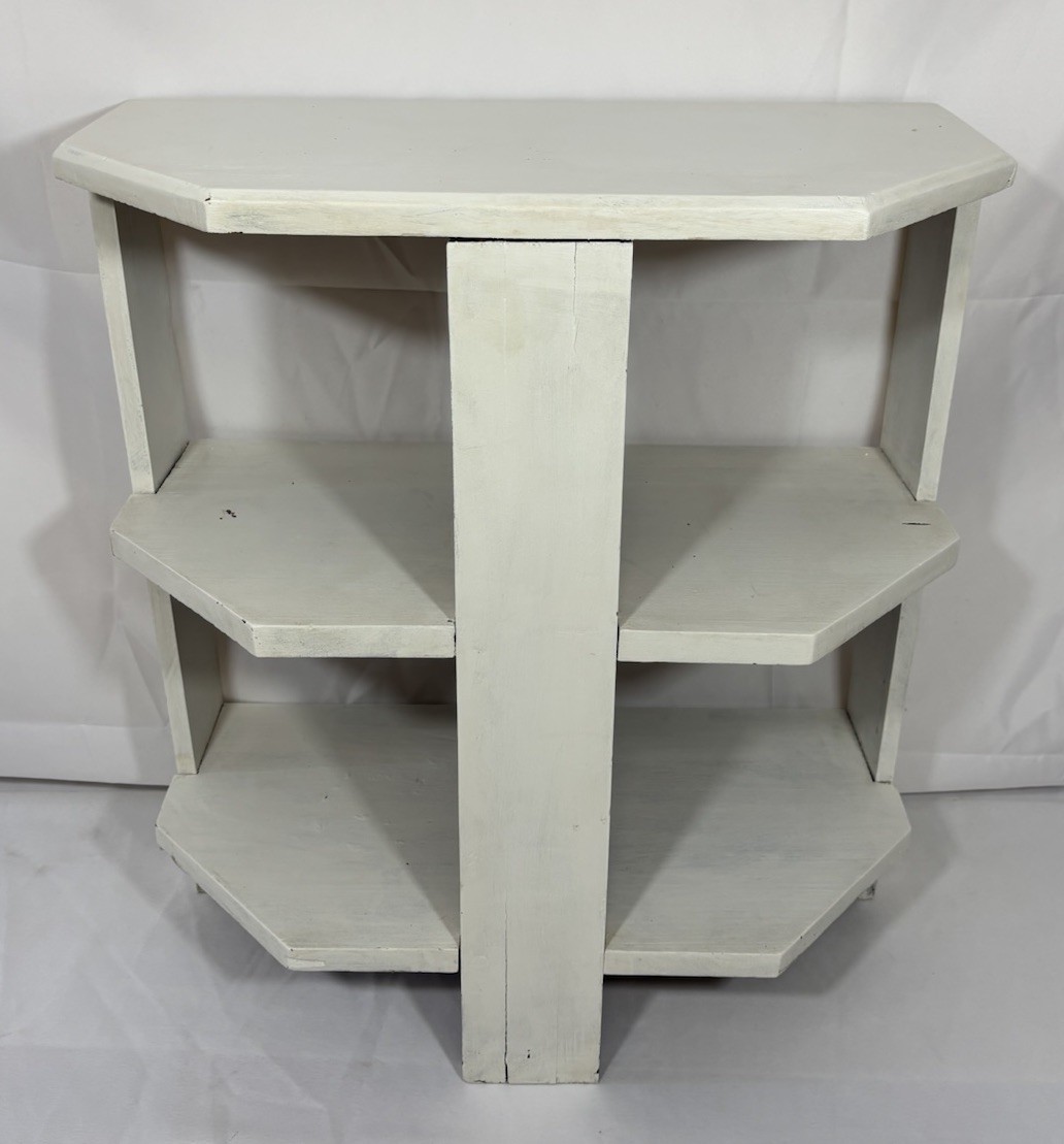 Antique Arts & Crafts Painted Wood 3 Tier Half Round Table Shelf Plant Stand