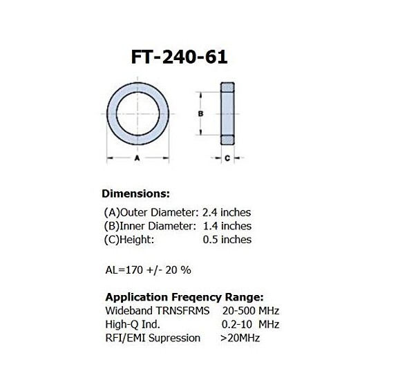 FT-240-61 FT240-61 Large Toroid Core - Type 61 Material - Made in USA