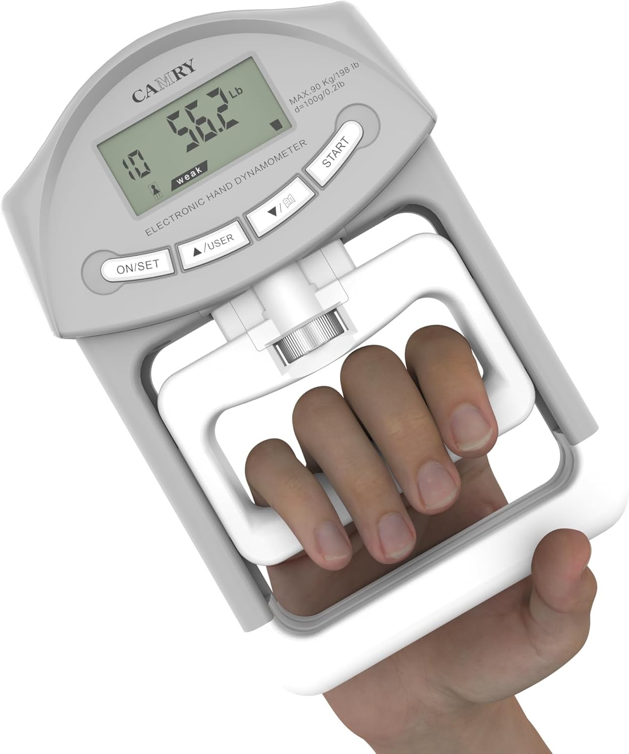 CAMRY Digital Hand Dynamometer Grip Strength Measurement Meter 198lbs/90kgs Auto