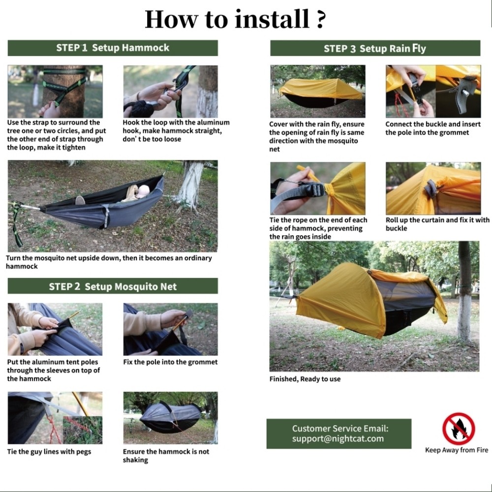 Hammock Tent With Mosquito Net And Rain Fly For 1/2 Preson Hiking Camping 440LBS