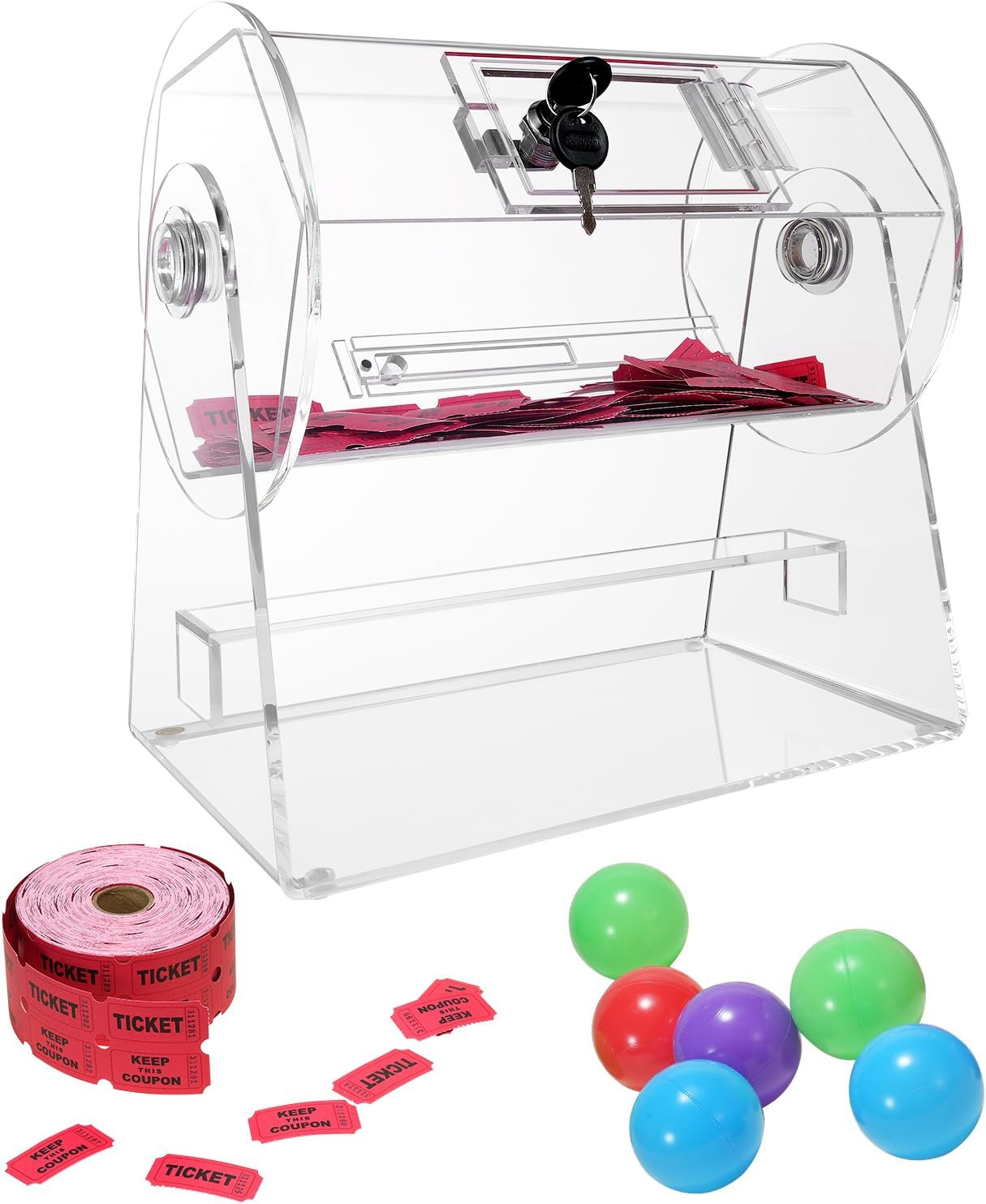 Acrylic Raffle Drum, Professional Raffle Ticket Spinning Cage with 2 Keys, Trans