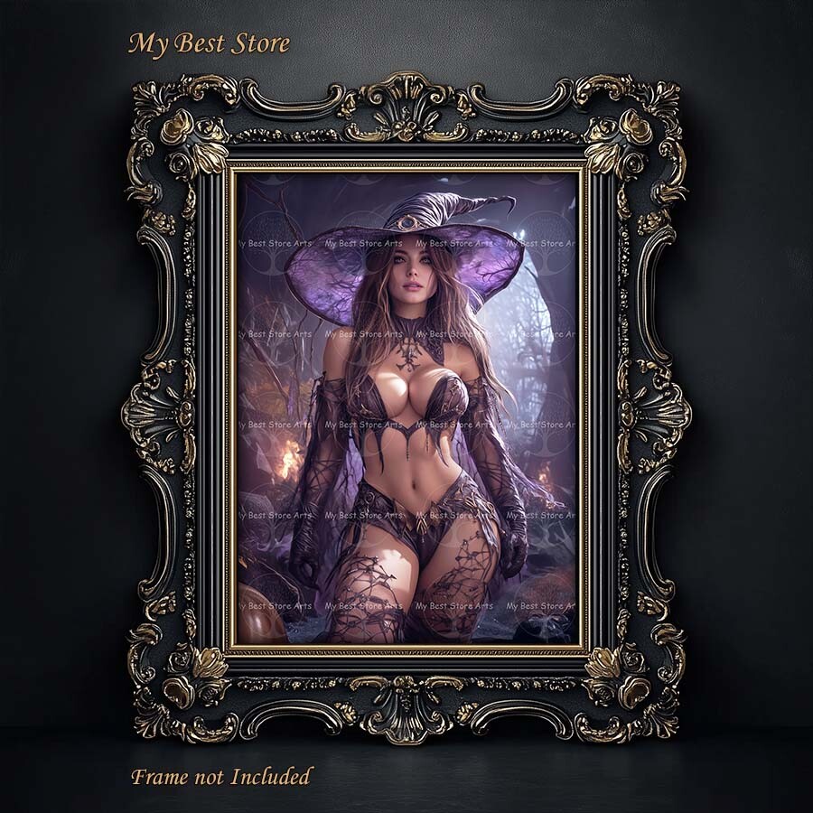 GOTHIC WITCH QUEEN ART PRINT, Dark Fantasy Decor, Witchy Sexy Woman Poster D948