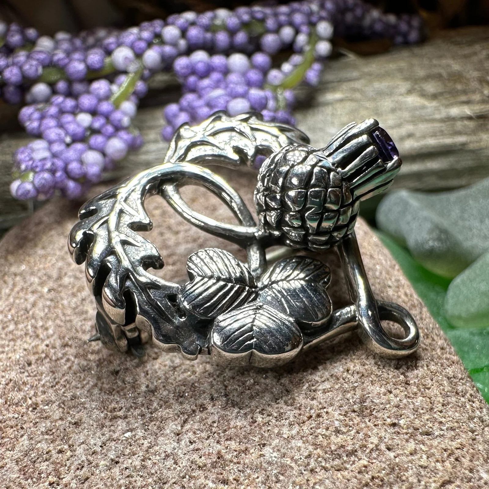 NEW Solid Sterling Silver Thistle & Shamrock Brooch Irish Scottish Ladies Pin