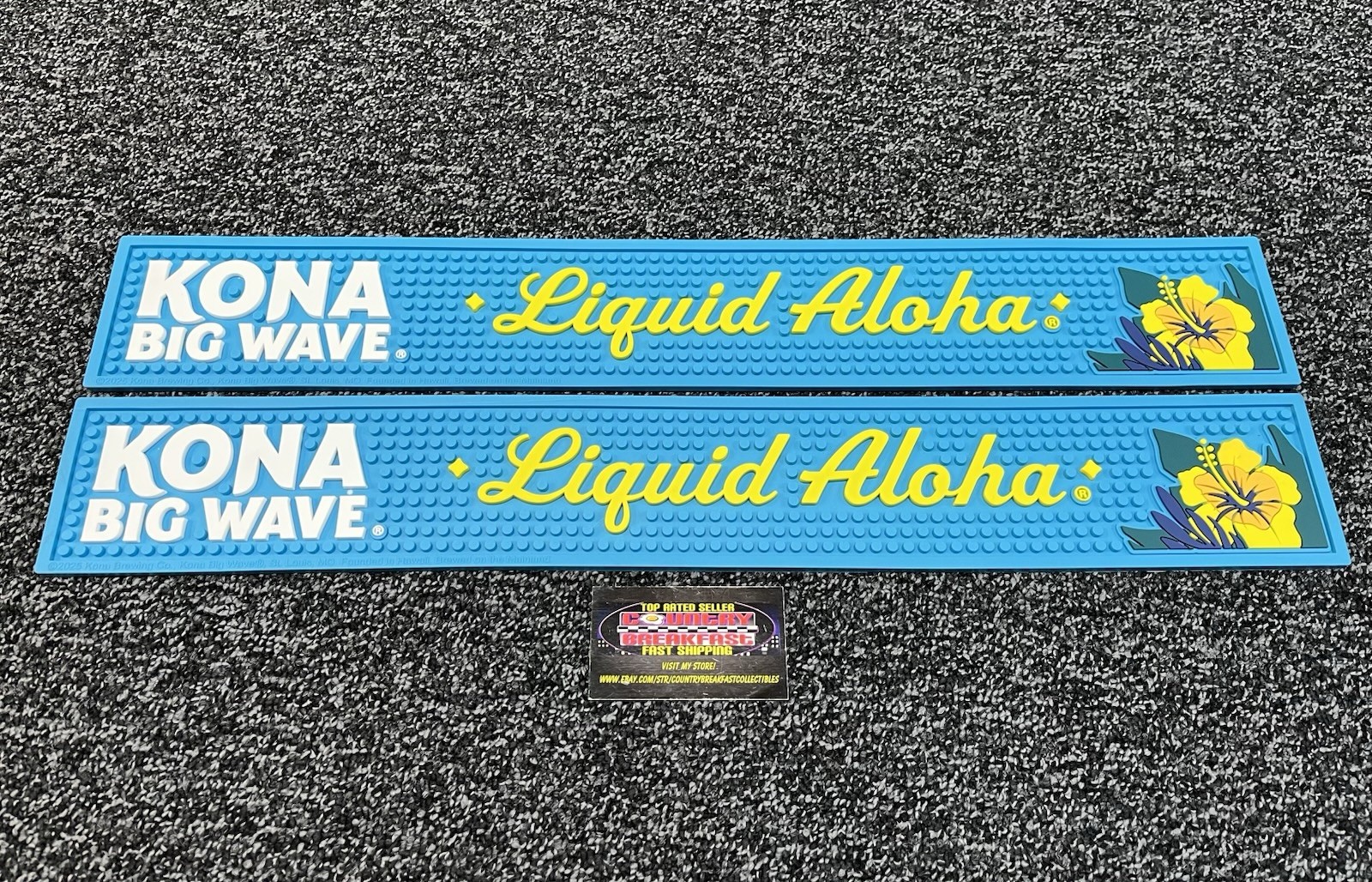 Kona Big Wave Liquid Aloha Rubber Bar Rail Spill Mats x2 - 24x3.5” - Brand New!