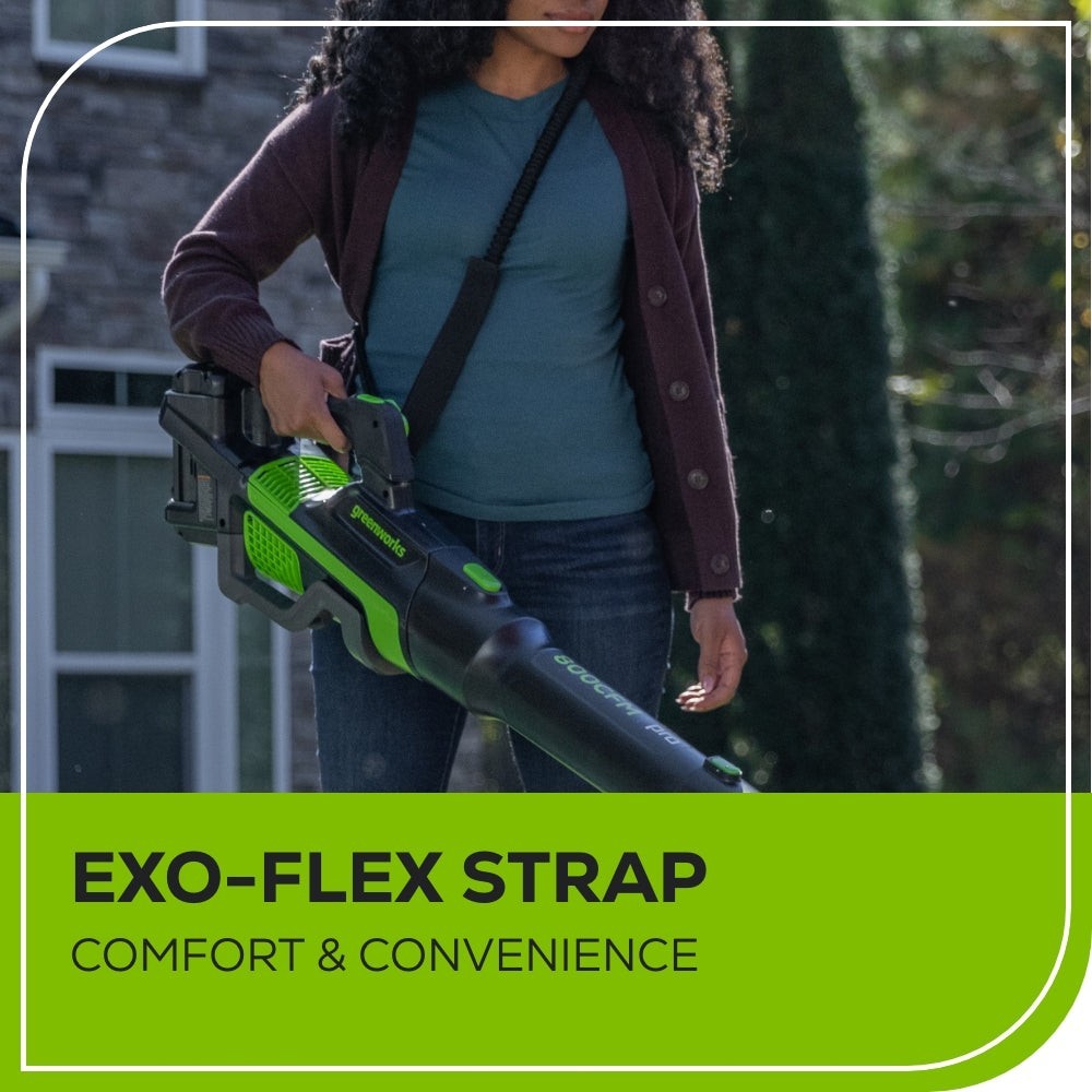 Greenworks 80V 800CFM Leaf Blower w/ 4Ah Battery 2A Charger & Shoulder Strap