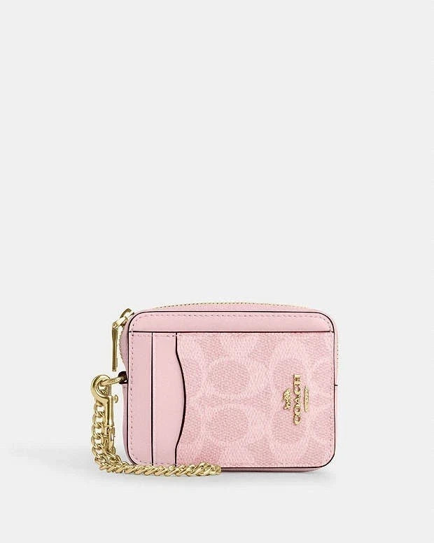 Coach Zip Card Case In Signature Canvas CW883 POWDER PINK With Box Storage Bag