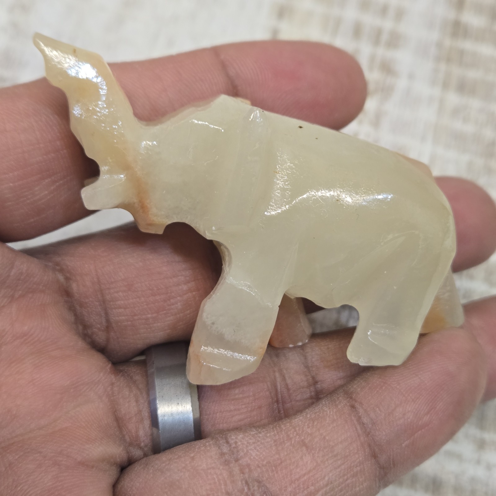 Lot Of 4 Vintage Hand Carved Marble/ White Onyx Quartz Stone Elephants