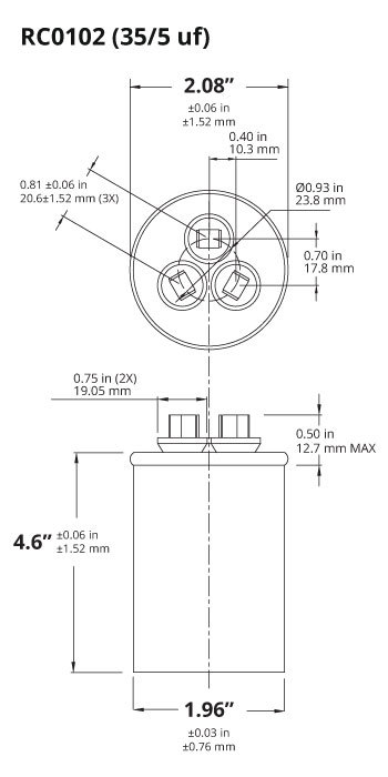 TEMCo 35+5 uf/MFD 370-440 VAC volts Round Dual Run Capacitor 50/60 Hz -Lot-1