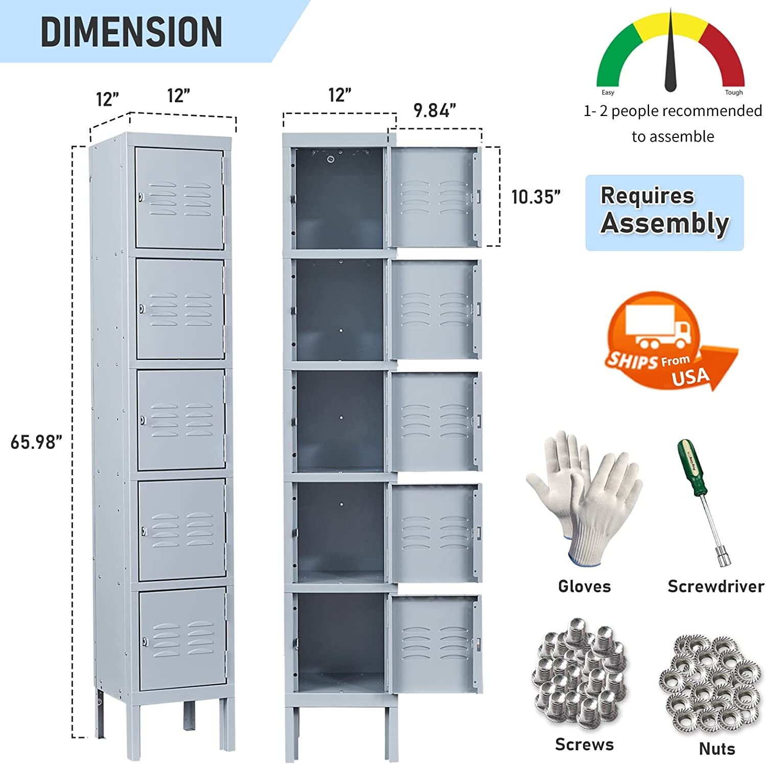 Metal Lockers Storage Cabinet w/Lock Door for Office School Gym Hotel Employees