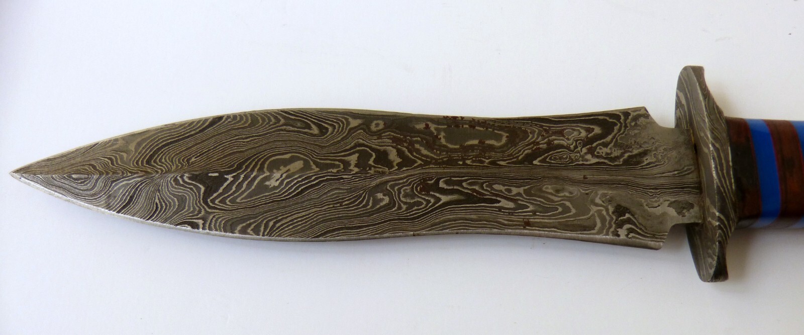 13.5" Fixed Blade Knife Dagger 8" Damasus Steel Blade & Bolster Leather Sheath