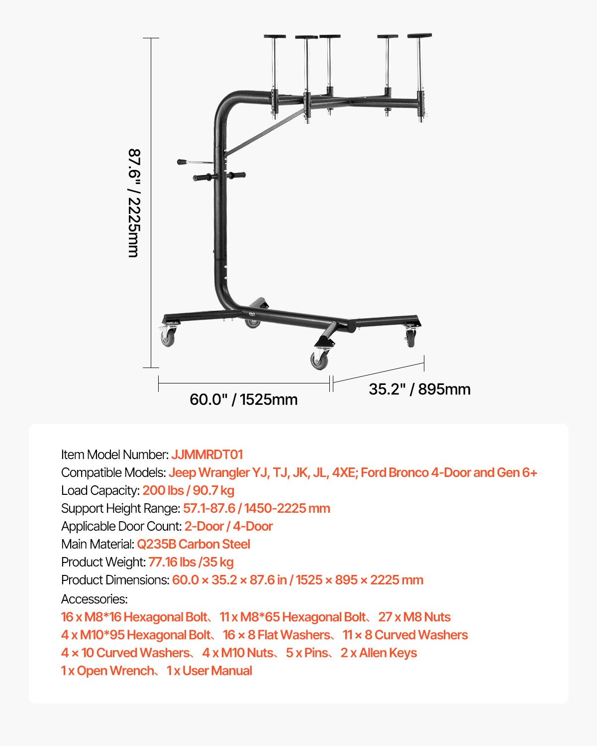 VEVOR Hard Top Removal Lift for Jeep Wranglers YJ TJ JK JL & 4XE Ford Bronco
