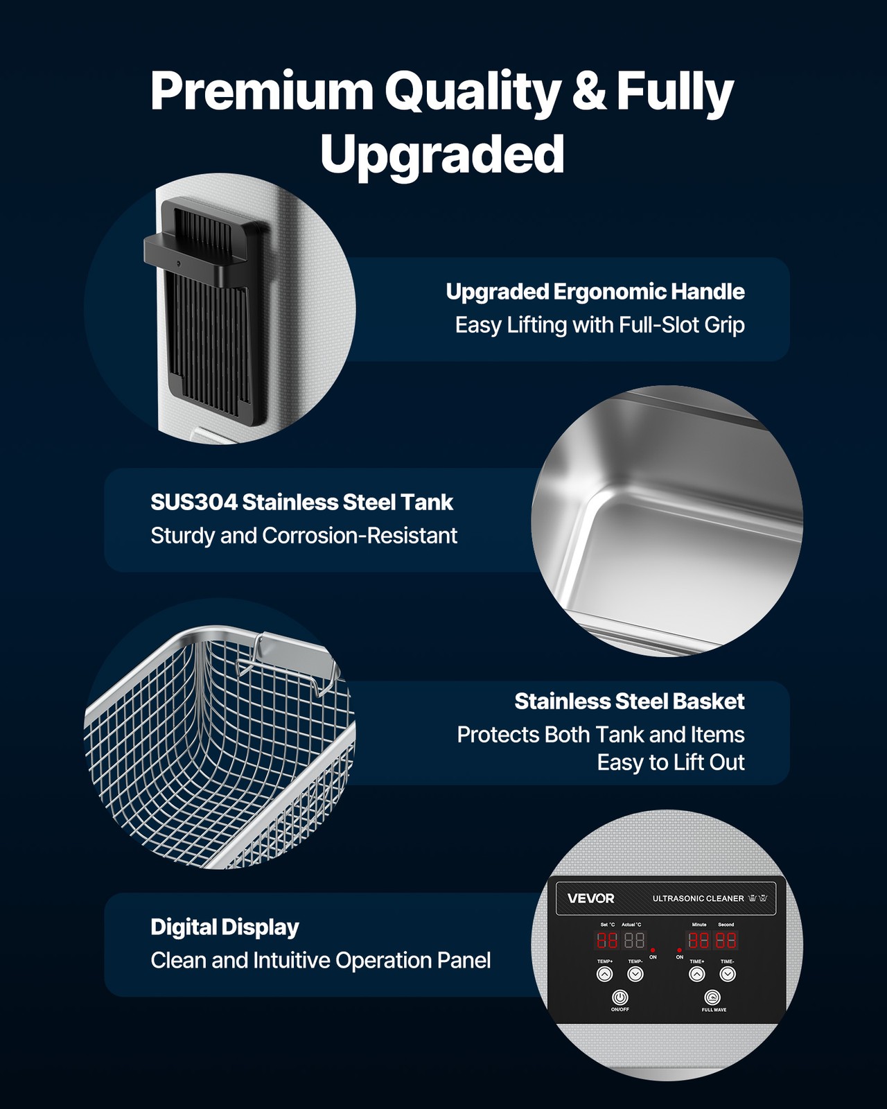 VEVOR 6L Ultrasonic Cleaner Machine with Cleaning Basket & Digital Display 120W