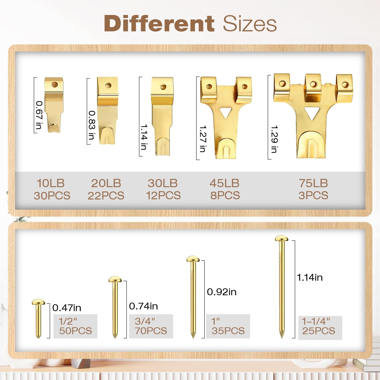 Lmutexyi 322Pcs Picture Hanging Kit, Professional Hangers with Gold