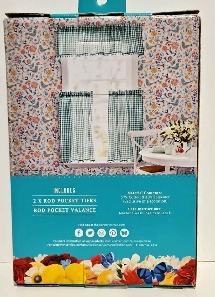 The Pioneer Woman Gingham Small Window Curtain 3 Piece Set