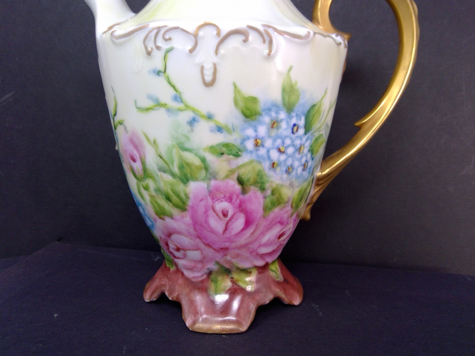 Vintage Gand Painted Roses Coffee Pot Creamer & Sugar Set