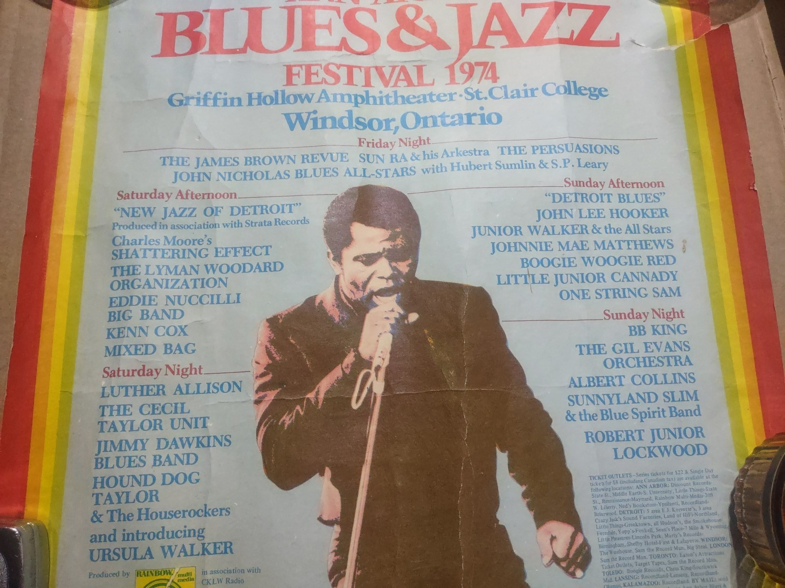 ORIGINAL 1974 ANN ARBOR BLUES & JAZZ FESTIVAL POSTER FEATURING JAMES BROWN