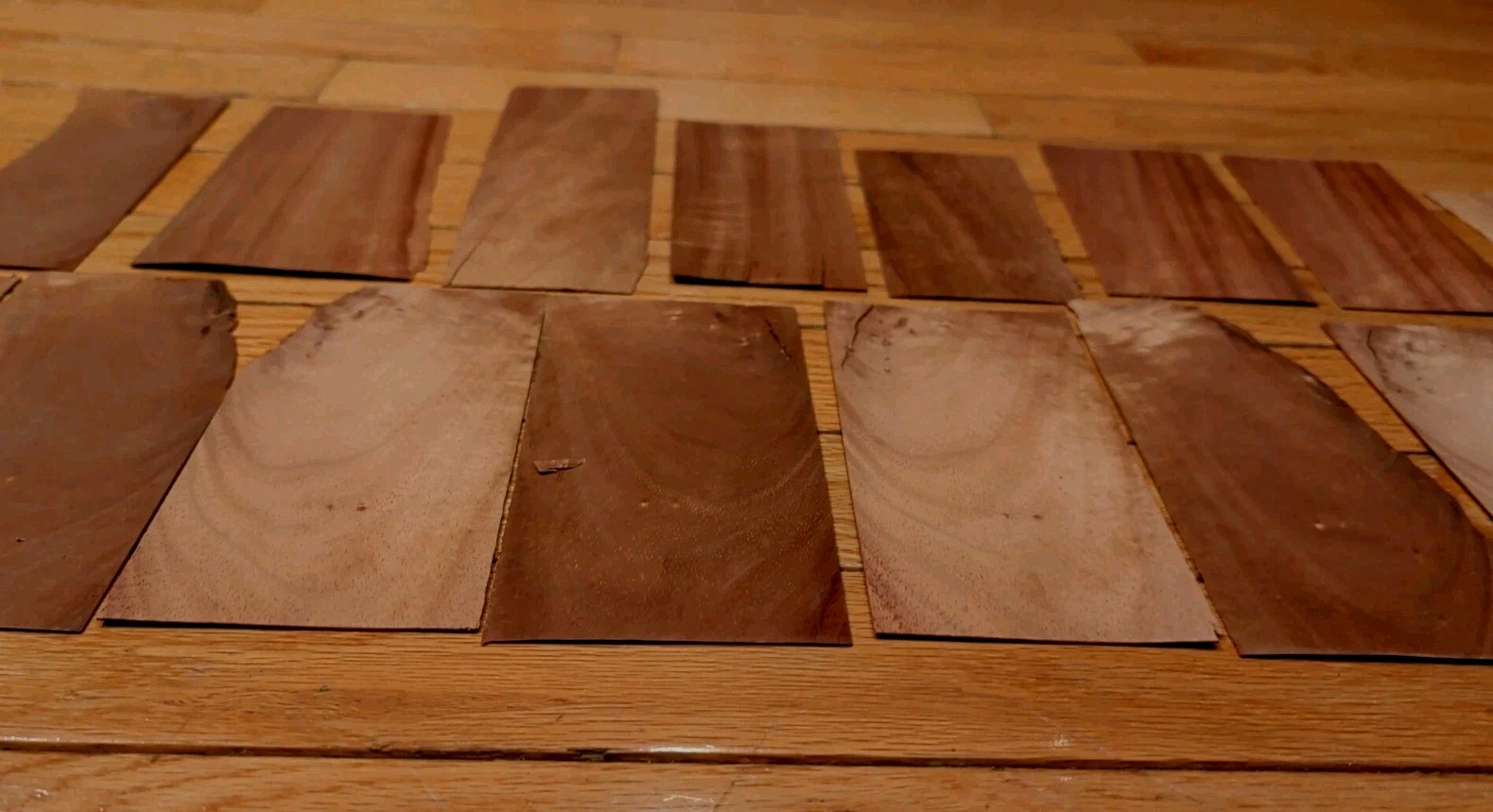 8 pieces Koa wood veneer 2" x 6" & 3" raw some 1/42" + 9 more pieces cracks