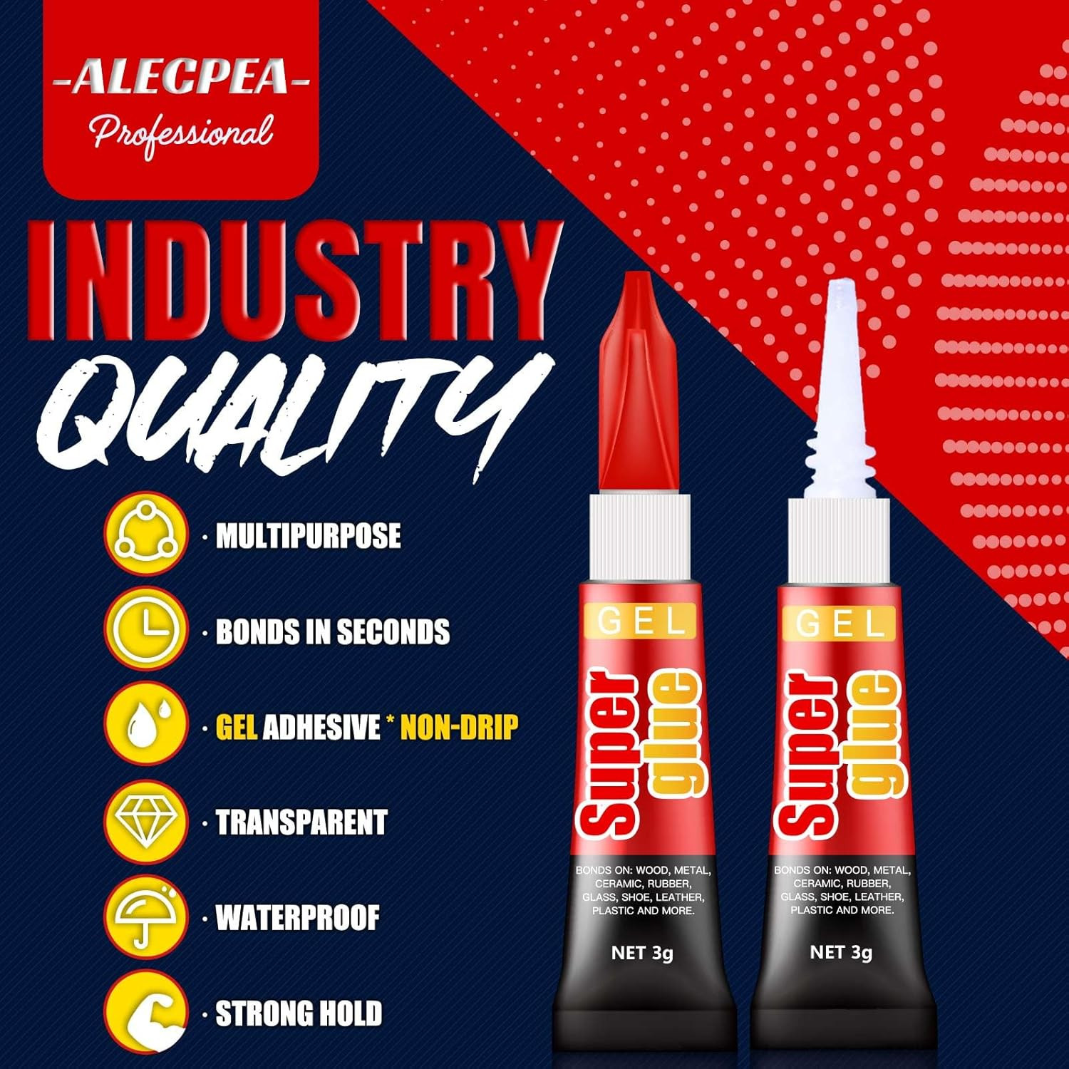 3 Gram (Pack of 12) Single Use Super Glue Gel, Super Fast, Thick & Strong Adhes