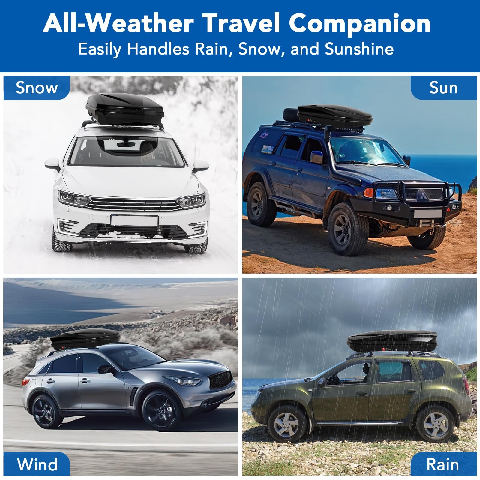 Hard Shell Roof Top Cargo Carrier, 12.4 Cu.Ft Waterproof Car Roof Storage Box