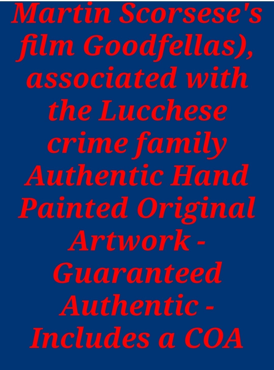 Goodfellas Wiseguy Mobster Henry Hill Authentic Orig Art: Being a Gangster Is...