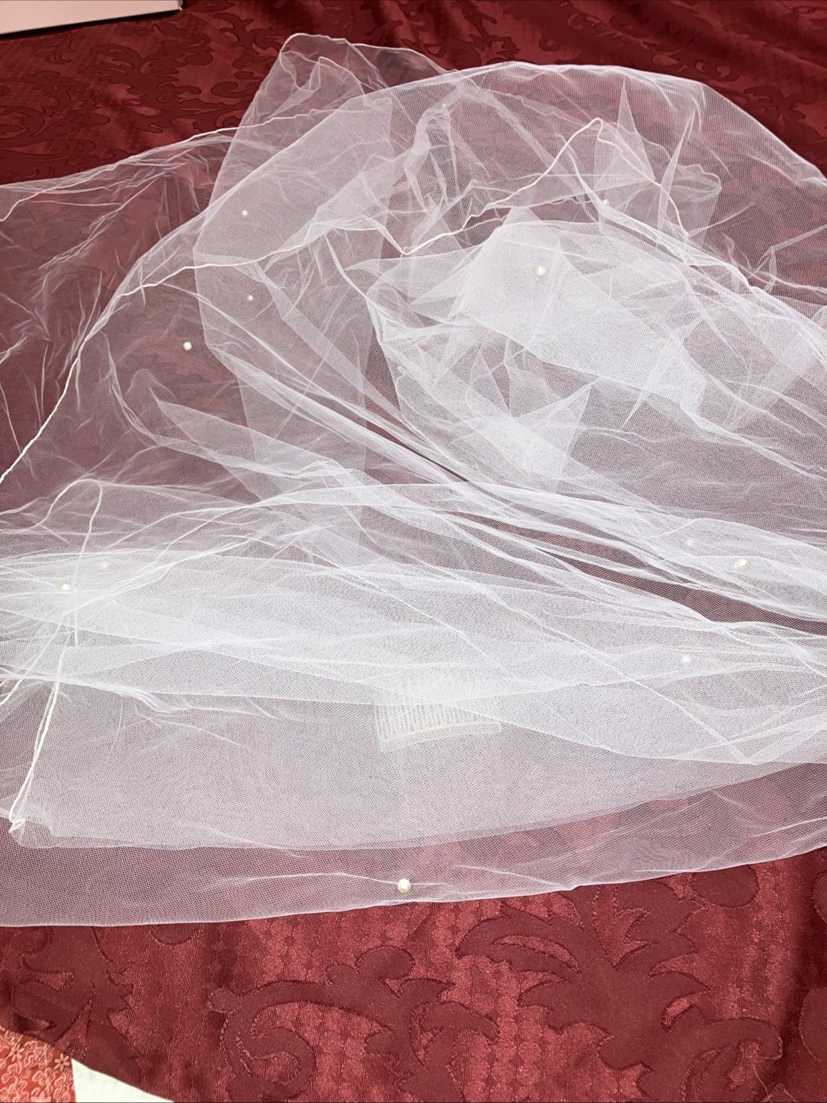 Beautiful Vintage Bridal Veil W/ Flowers And Pearls Headdress And White Netting